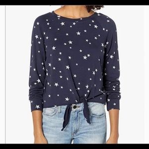 BB Dakota Estelle Navy Star Print French Terry Top with tie at waist. Size M.